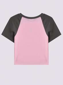 Contrast Raglan Sleeve Crop Tee - Baby Pink - View 2