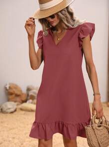 SHEIN LUNE 素色荷葉邊娃娃裙 - 西瓜粉 - 查看 4