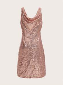 GENKIRA Surplice Neck Sequin Dress Sparkly Dress - Baby Pink - View 2