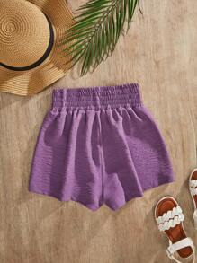 RueChic Girls Solid Shirred Waist Shorts - Purple - View 1