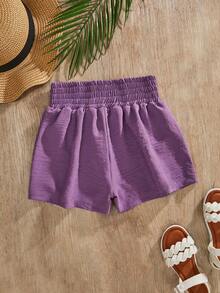 RueChic Girls Solid Shirred Waist Shorts - Purple - View 2