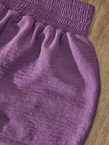 RueChic Girls Solid Shirred Waist Shorts - Purple - View 5