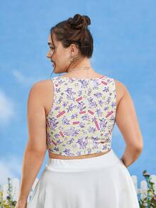 TOM & JERRY X SHEIN 大碼卡通圖案不對稱下擺背心上衣 - 彩色 - 查看 2