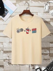 男士字母圖案T恤 - 杏色 - 查看 1