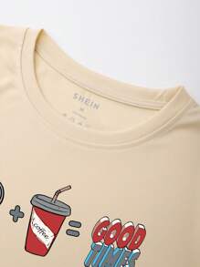 男士字母圖案T恤 - 杏色 - 查看 6