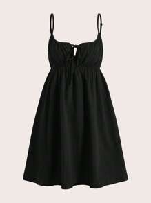 SHEIN EZwear Solid Tie Front Cami Dress - Black - View 1