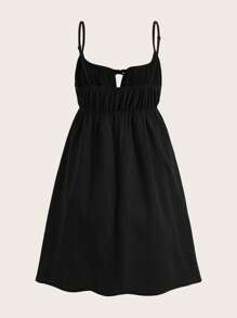 SHEIN EZwear Solid Tie Front Cami Dress - Black - View 2
