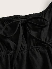 SHEIN EZwear Solid Tie Front Cami Dress - Black - View 3