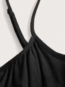 SHEIN EZwear Solid Tie Front Cami Dress - Black - View 4