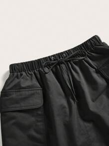 SHEIN EZwear Solid Drawstring Waist Cargo Skirt - Black - View 3