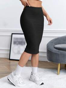 SHEIN EZwear Mùa hè Xám Đan Váy bodycon - màu đen - Xem 5