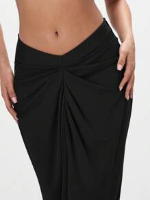 SHEIN BAE Solid Crop Tank Top & Twist Front Skirt - Black - View 3