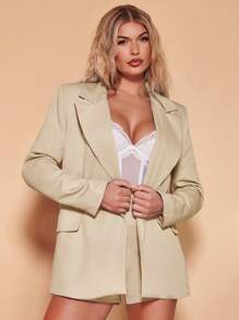 SHEIN BAE 高腰直筒短褲 - 杏色 - 查看 4