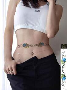 1張花卉圖案紋身貼紙 - 彩色 - 查看 3