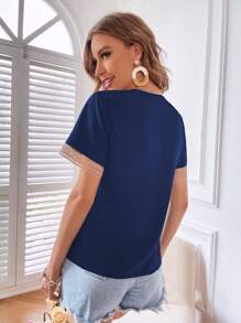 SHEIN LUNE Blusa panel con encaje - Azul Marino - Ver 2