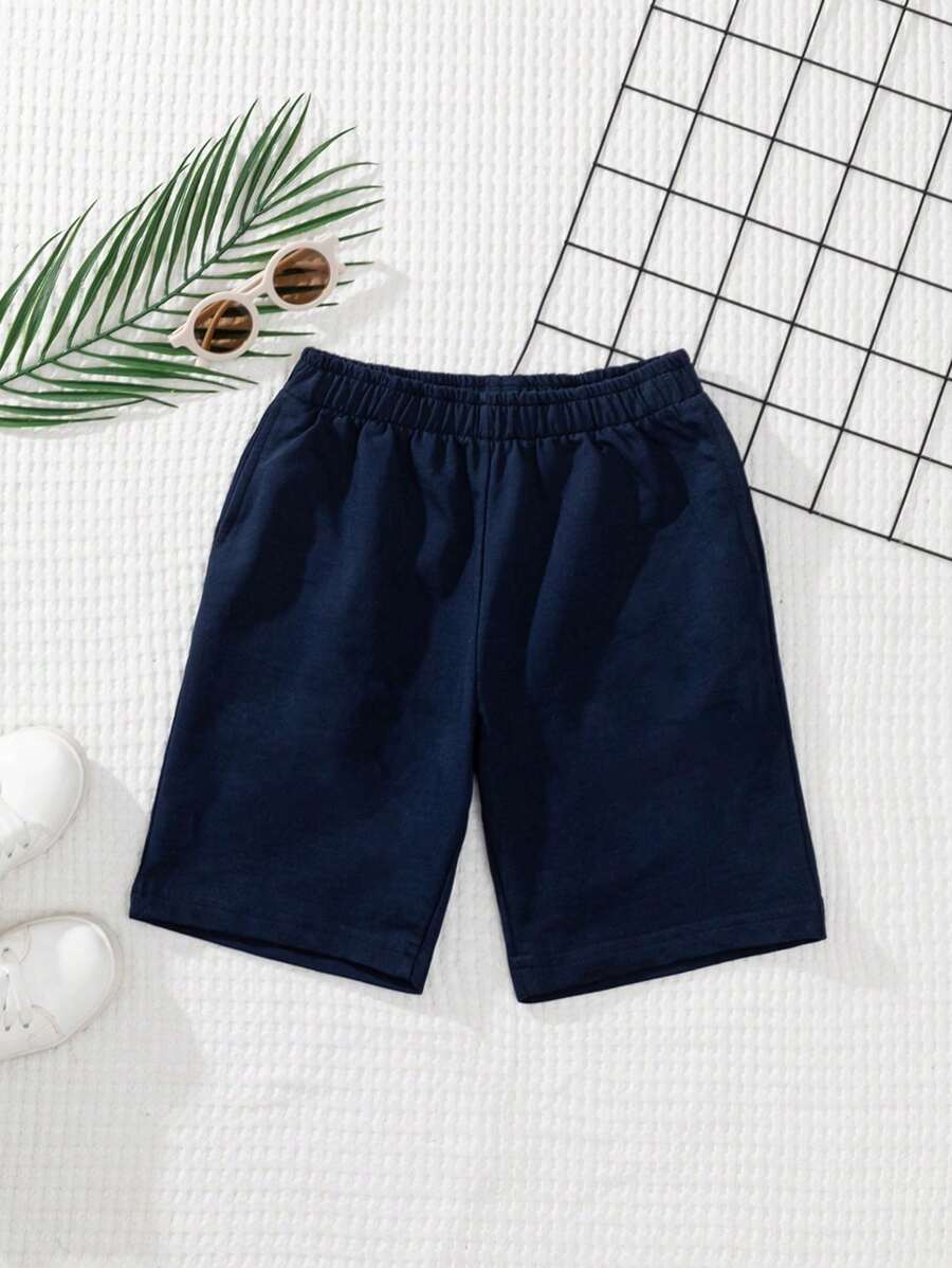 RueChic Boys Solid Elastic Waist Shorts - Màu xanh hải quân - Xem 1