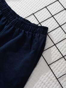 RueChic Boys Solid Elastic Waist Shorts - Màu xanh hải quân - Xem 3