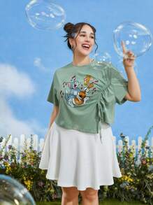TOM & JERRY X SHEIN Áo thun Plus size Bất đối xứng Dây kéo Xù Hoạt hình Giải trí - Màu xanh Bạc hà - Xem 6