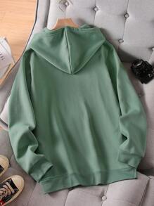 Manfinity Homme 鬆身男款鹿與字母圖形帽t恤,帶袋和束線 - 薄荷綠 - 查看 3