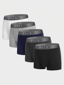 男士5入組字母圖案平角內褲 - 彩色 - 查看 1