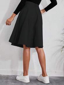 SHEIN Clasi Váy nữ Túi Nút phía trước màu trơn Giải trí - màu đen - Xem 2