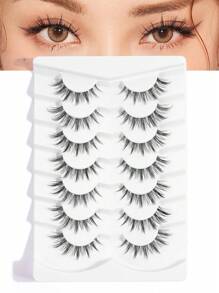MAGEFY 7/11/14 Pairs Natural Criss-Cross Full Strip Lashes, Transparent Lash Band, Suitable For Daily Wear, Cartoon Style, Travel Essential - Black - View 2