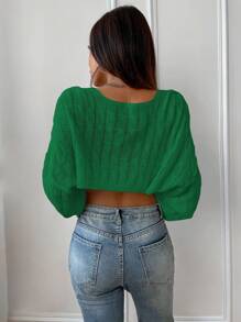 SHEIN Privé Nữ Cardigans màu trơn Giải trí - màu xanh lá - Xem 2