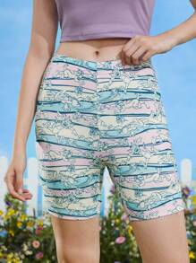 TOM & JERRY X SHEIN 卡通圖案騎行褲 - 彩色 - 查看 1