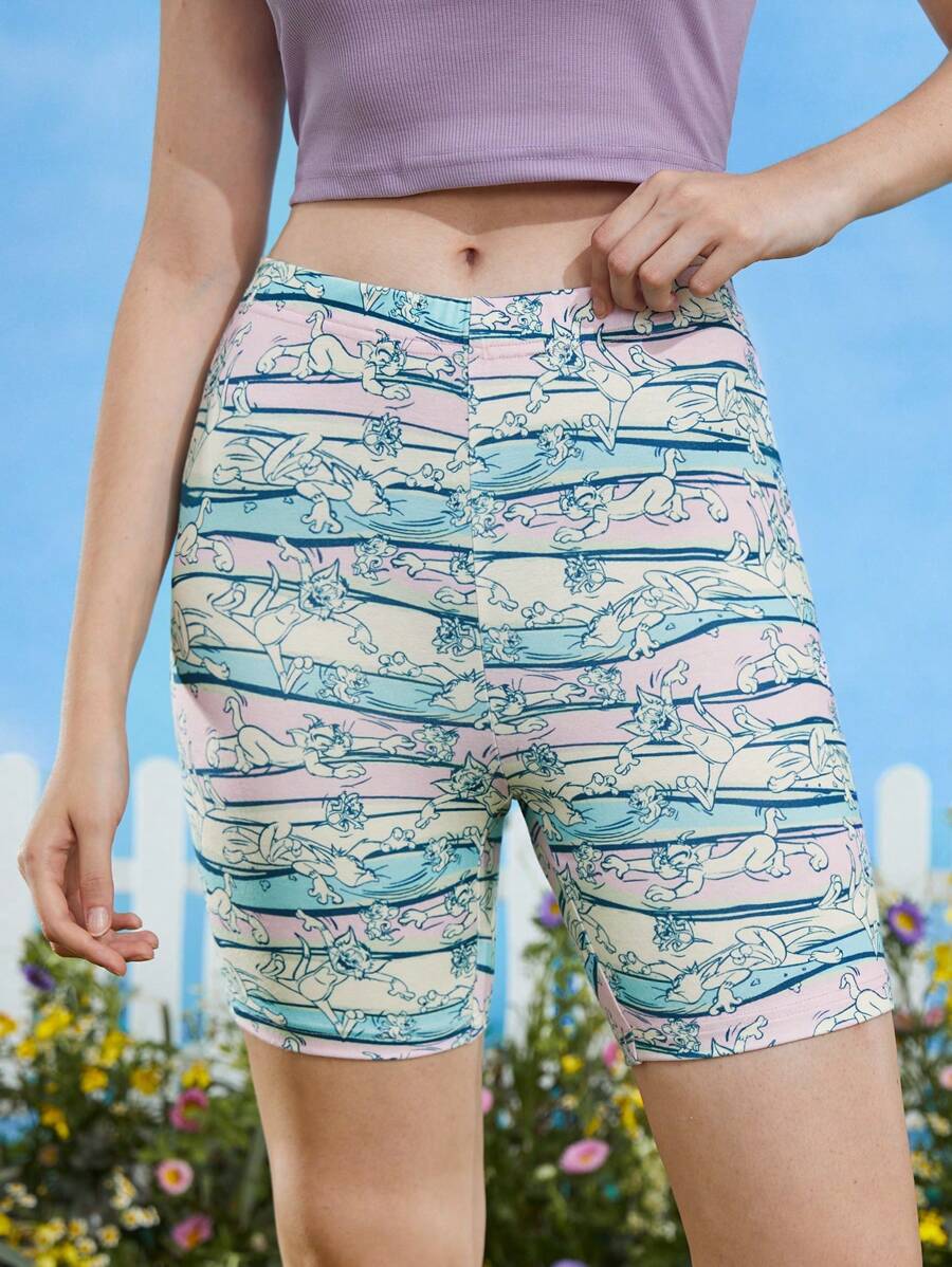 TOM & JERRY X SHEIN 卡通圖案騎行褲 - 彩色 - 查看 1