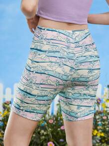 TOM & JERRY X SHEIN 卡通圖案騎行褲 - 彩色 - 查看 2