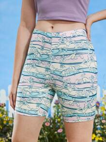 TOM & JERRY X SHEIN 卡通圖案騎行褲 - 彩色 - 查看 3