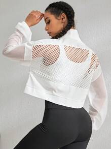 Yoga Sxy 鏤空落肩袖拉鏈開襟短款運動夾克 - 白色 - 查看 2