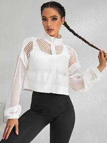 Yoga Sxy 鏤空落肩袖拉鏈開襟短款運動夾克 - 白色 - 查看 3