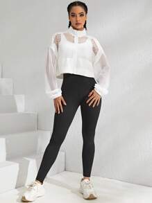 Yoga Sxy 鏤空落肩袖拉鏈開襟短款運動夾克 - 白色 - 查看 4