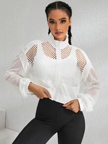 Yoga Sxy 鏤空落肩袖拉鏈開襟短款運動夾克 - 白色 - 查看 5