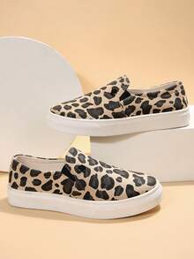 Women Leopard Pattern Slip On Shoes, Fabric Sporty Sneakers - Multicolor - View 6