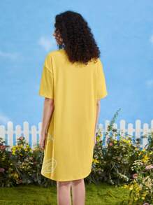 TOM & JERRY X SHEIN 標語和卡通圖案落肩袖睡裙 - 黃色 - 查看 2