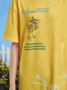 TOM & JERRY X SHEIN 標語和卡通圖案落肩袖睡裙 - 黃色 - 查看 7