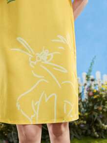 TOM & JERRY X SHEIN 標語和卡通圖案落肩袖睡裙 - 黃色 - 查看 9