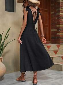 SHEIN VCAY Solid Tie Shoulder A-line Dress