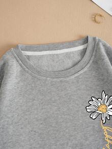 SHEIN Essnce Quần áo thể thao nữ Hoa Giải trí - Xám - Xem 3