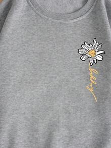 SHEIN Essnce Quần áo thể thao nữ Hoa Giải trí - Xám - Xem 7