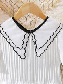 SHEIN Đầm Gái Sò điệp phân lớp Tương phản ràng buộc màu trơn Dễ thương - trắng - Xem 3