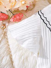SHEIN Đầm Gái Sò điệp phân lớp Tương phản ràng buộc màu trơn Dễ thương - trắng - Xem 5