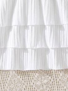 SHEIN Đầm Gái Sò điệp phân lớp Tương phản ràng buộc màu trơn Dễ thương - trắng - Xem 7