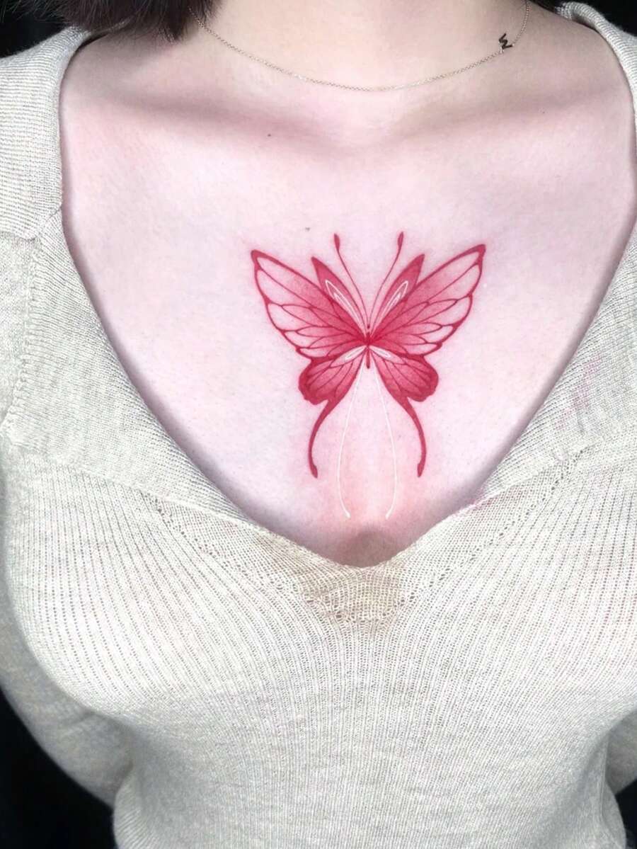 1 feuille Sticker de tatouages à motif papillon - Rouge - Voir 1