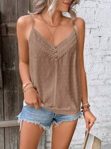 SHEIN LUNE 圓點蕾絲拼接吊帶上衣 - 摩卡棕 - 查看 4