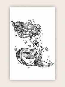 1張美人魚圖案紋身貼紙 - 黑色 - 查看 1