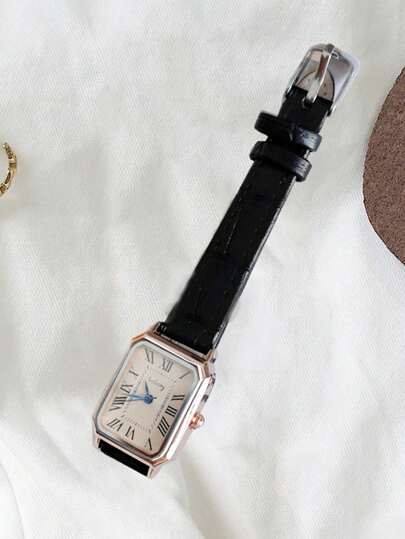 1pc Minimalist Rectangular Roman Numeral Dial Bamboo Strap Watch, Wear, Birthday, Anniversary Year End Promotion, Singles' Day, Halloween Promotion Other Holiday