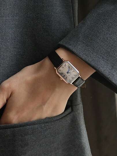 1pc Minimalist Rectangular Roman Numeral Dial Bamboo Strap Watch, Wear, Birthday, Anniversary Year End Promotion, Singles' Day, Halloween Promotion Other Holiday view 3